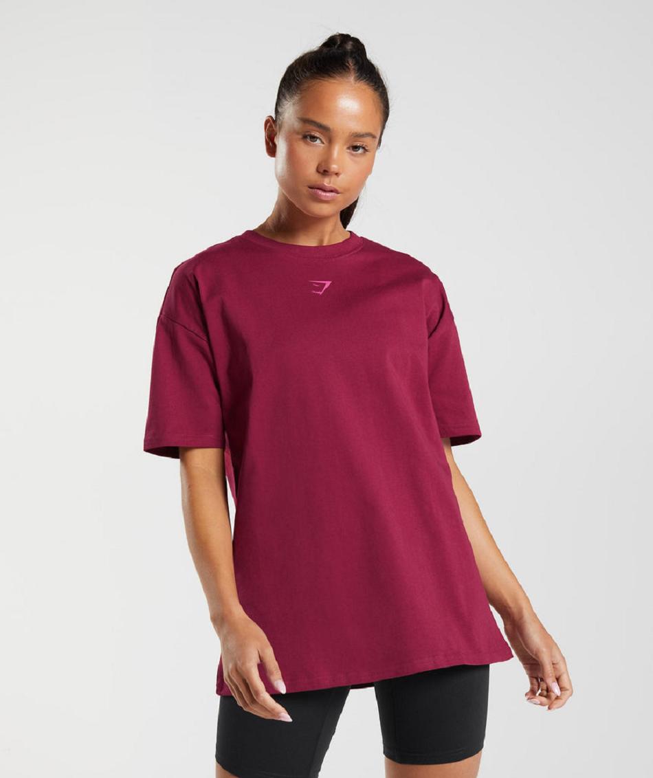 T Shirts Gymshark Fraction Oversized Mujer Rosas | CO 2246FDN